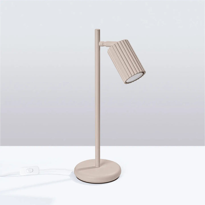 Lampe a poser karbon taupe beige avec finition mate design minimaliste et ampoules gu10 interchangeables