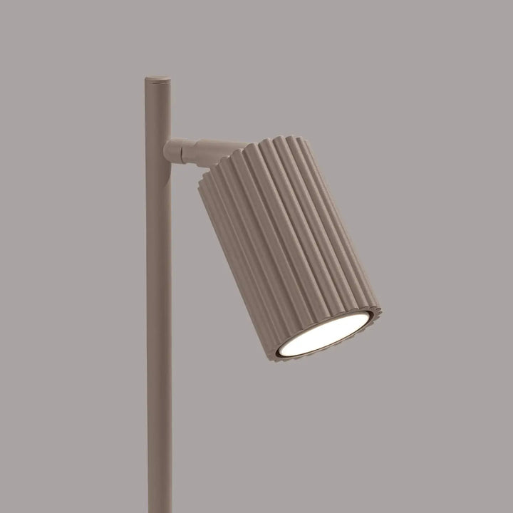 Lampe a poser karbon taupe beige en tissu côtelé cylindrique avec design minimaliste et ampoules gu10 interchangeables