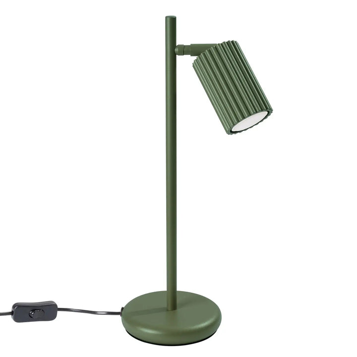 Lampe a poser karbon vert olive en metal avec design minimaliste et base mate compatible ampoules gu10 interchangeables