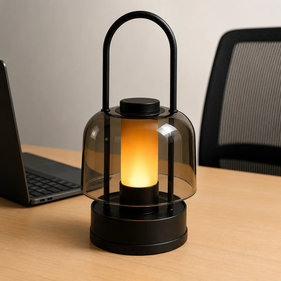 Lampe de table zora lampe noire style lanterne avec clarté led ambre et couleur gradation continue