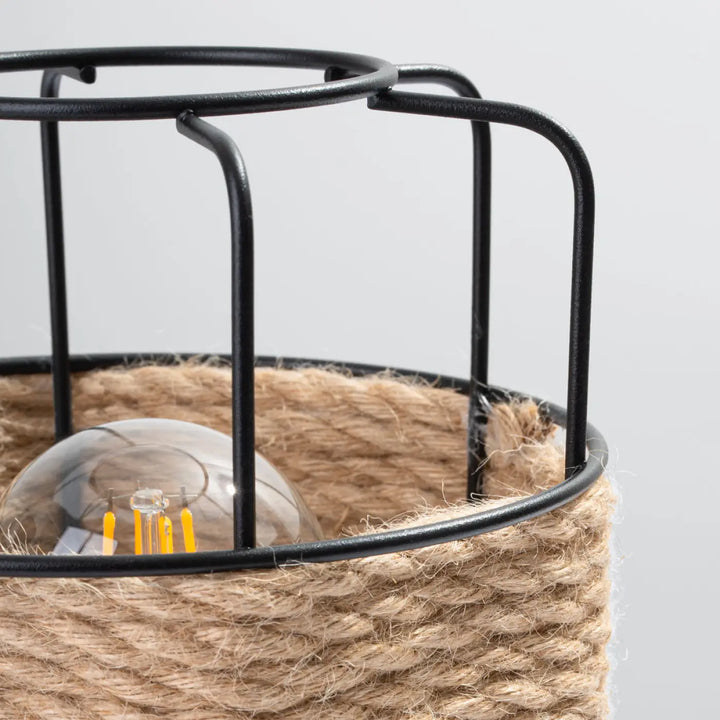 Lampe à poser gizur en cage métallique noire enveloppée de ficelle naturelle style loft design fascinant