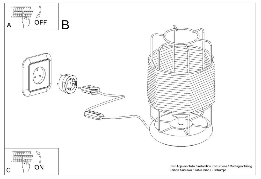 Lampe à poser série gizur design fascinant style loft avec lampe cylindrique cage métallique et ampoule visible