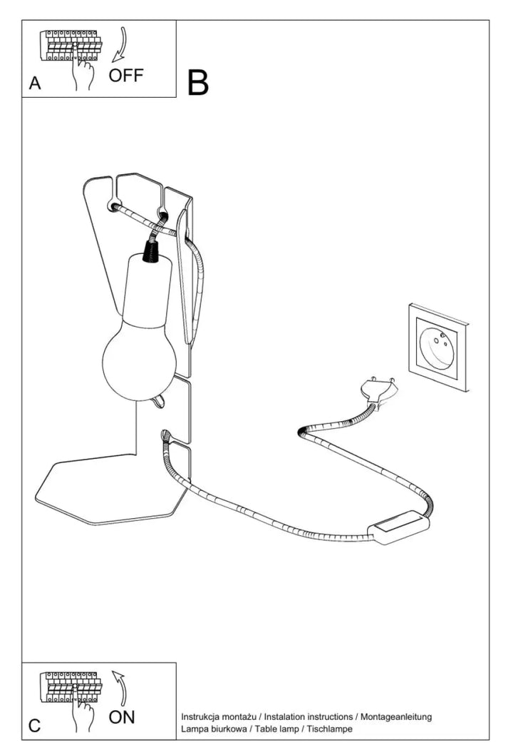 Lampe de table arby noir avec support métallique courbé et ampoule sphérique pour décoration d’intérieur moderne bureau arby