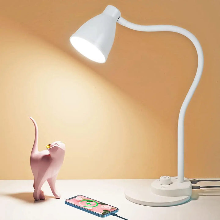 Lampe de table trico blanche avec bras flexible et base circulaire pour éclairage réglable sur table moderne