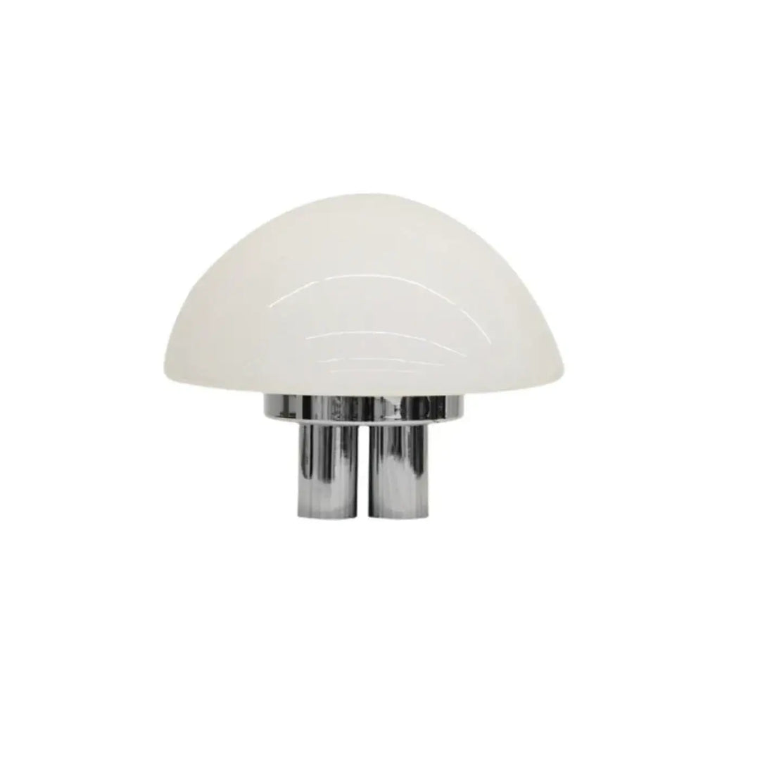 Lampe de chevet jema avec dôme en verre opale blanc et pieds cylindriques en chrome poli