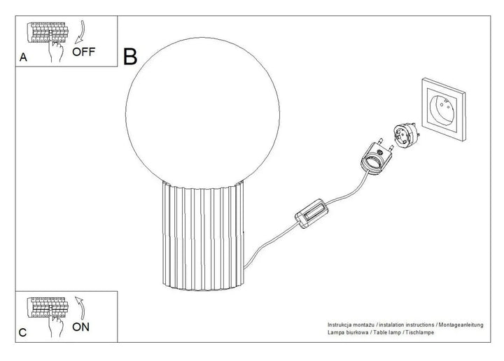Lampe a poser halo noir avec base cylindrique striée et globe en verre laiteux répondant aux besoins modernes