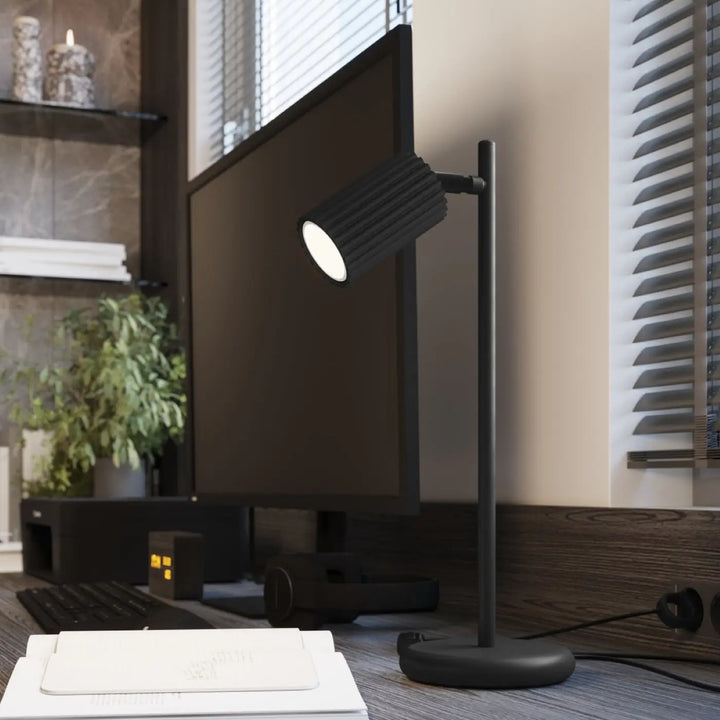 Lampe a poser karbon noir design minimaliste avec ampoules gu10 interchangeables style plafonnier karbon