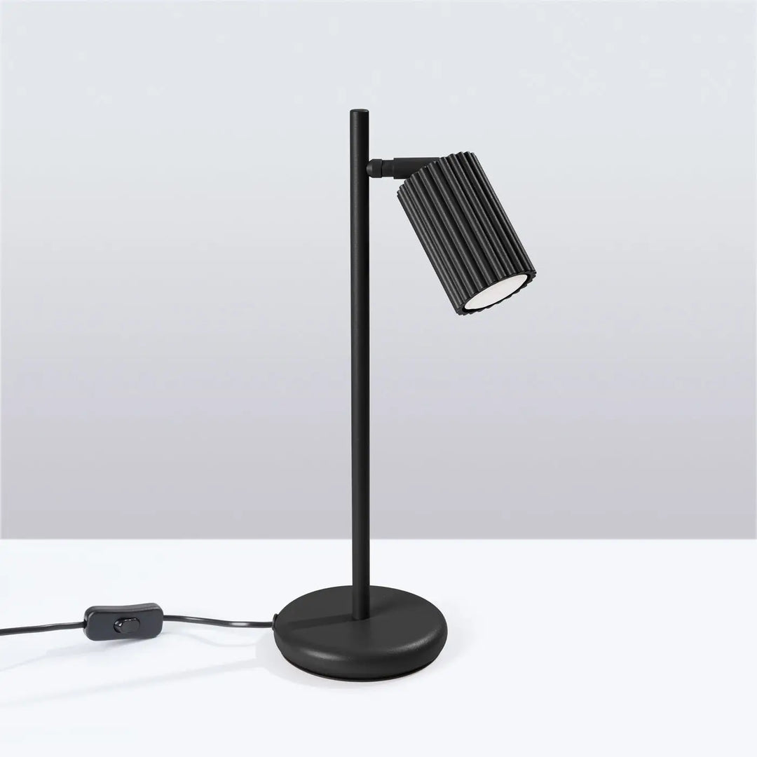 Lampe à poser karbon noir en design minimaliste avec finition mate et ampoules gu10 interchangeables