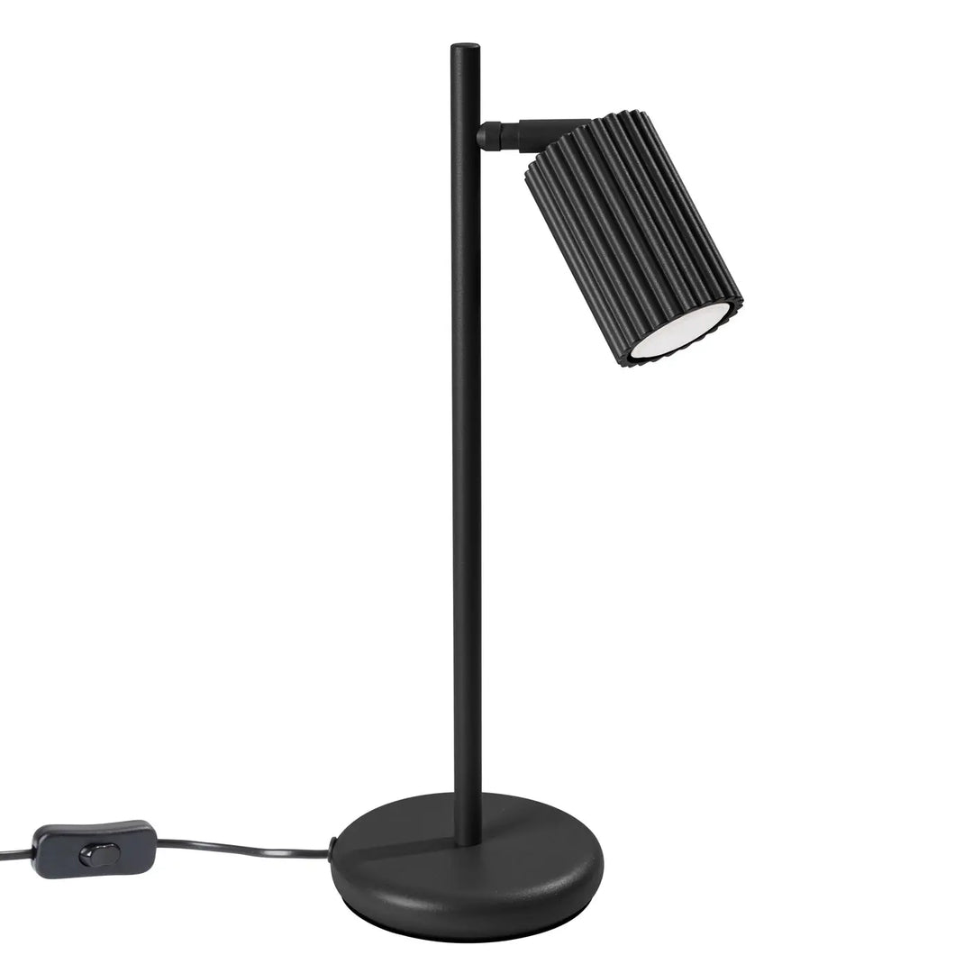 Lampe a poser karbon noir avec abat-jour cylindrique rainuré et bras ajustable design minimaliste et ampoules gu10 interchangeables