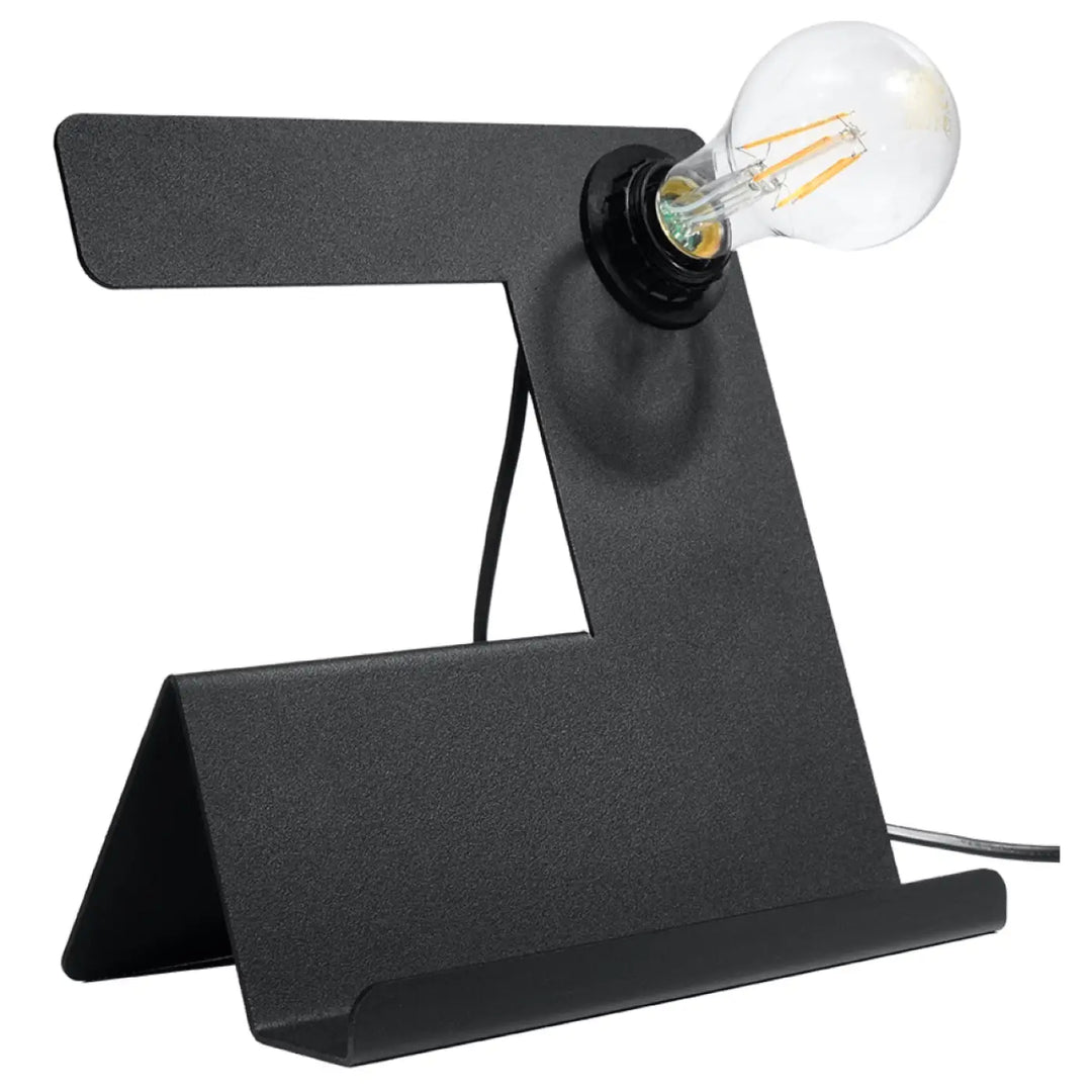 Lampe incline noire en métal avec base géométrique minimaliste et ampoule edison pour décoration d’intérieur moderne bureau incline