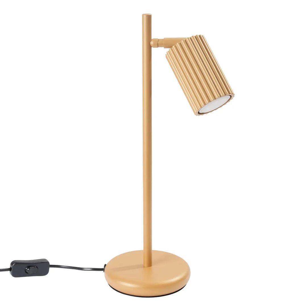 Lampe à poser karbon or beige métallique à bras ajustable avec abat-jour côtelé design minimaliste et ampoules gu10 interchangeables