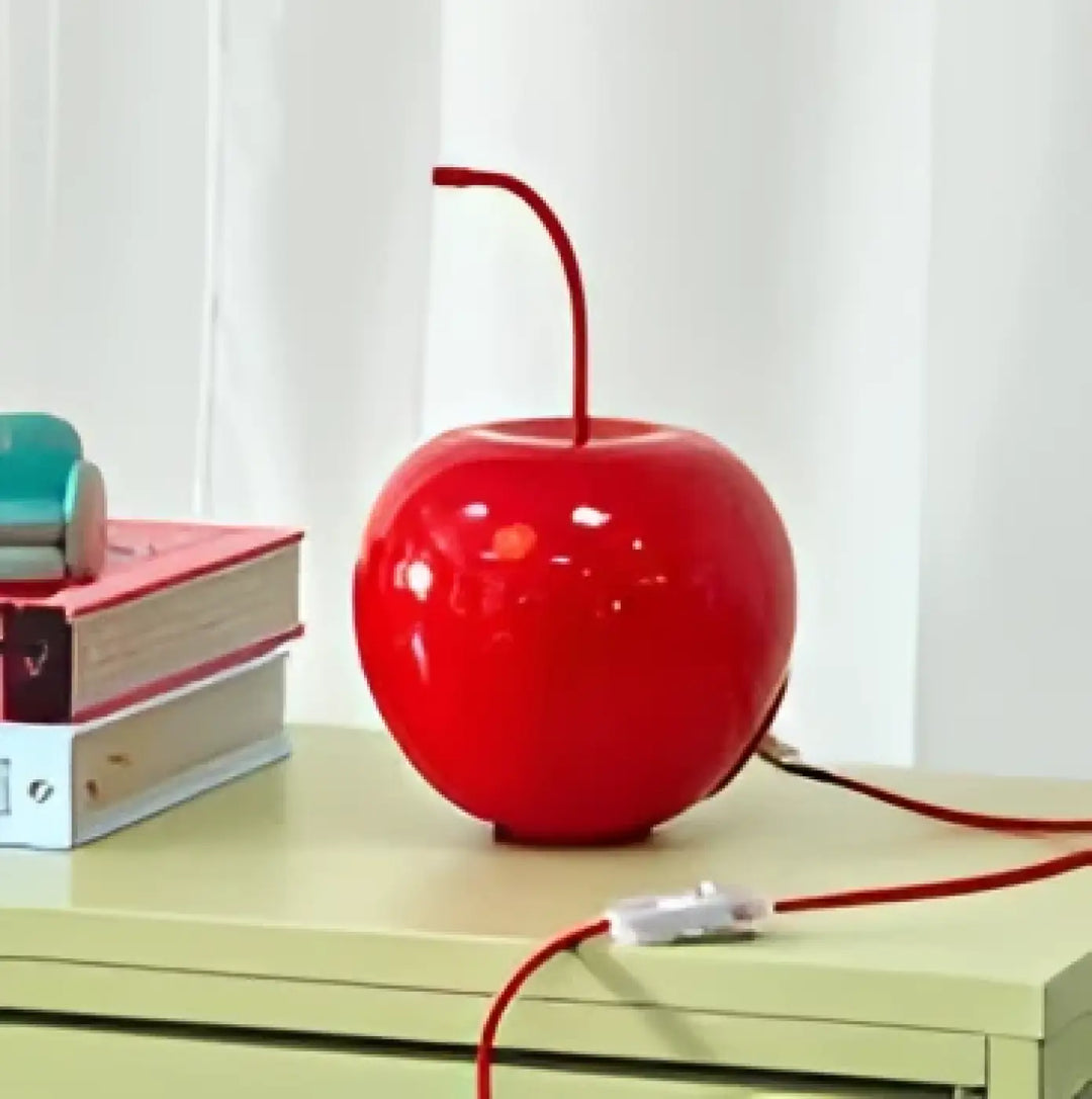 Lampe de table originale cerise rouge avec lampe rouge brillante en forme de cerise et cordon électrique