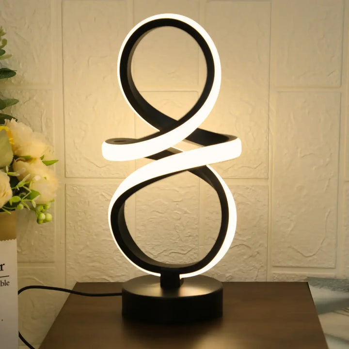 Lampe de table creaspi noir et blanc avec design moderne en led spirale pour un éclairage de bureau élégant