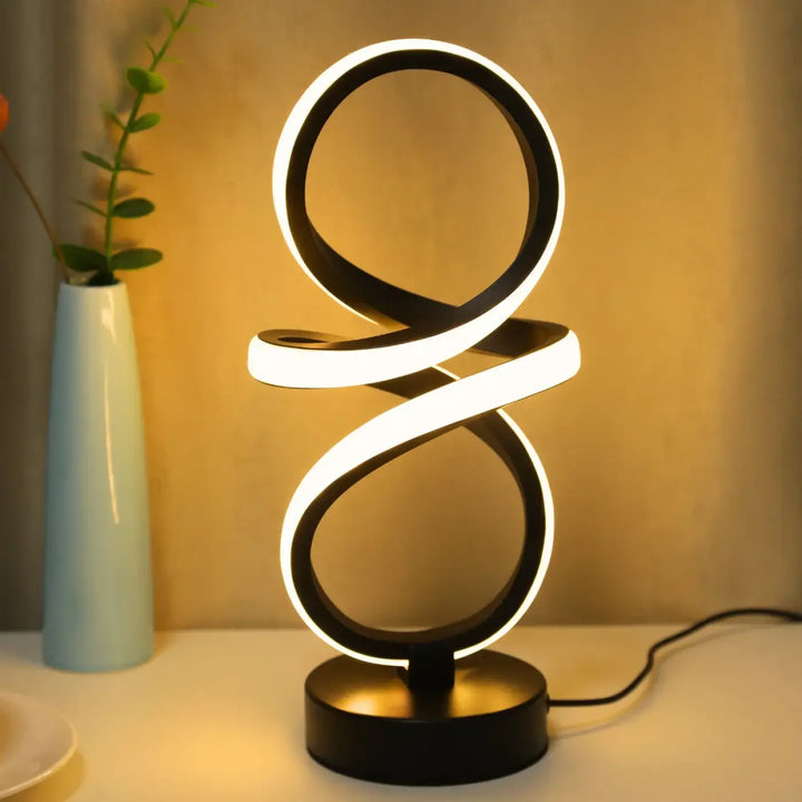 Lampe de table creaspi noire led moderne avec design spiralé lumineux pour un éclairage de table spiral design