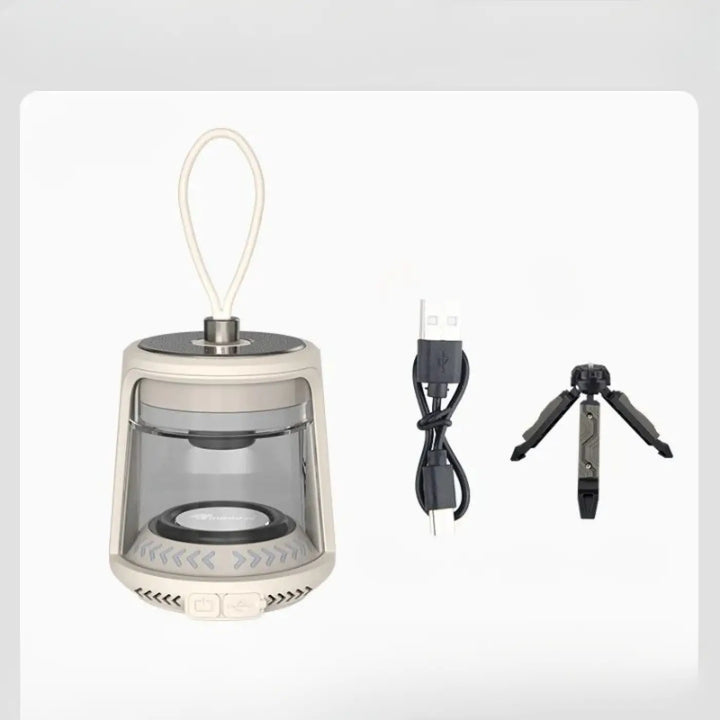 Beige lanterne led portable vago avec panneau avant transparent et poignée en boucle design moderne