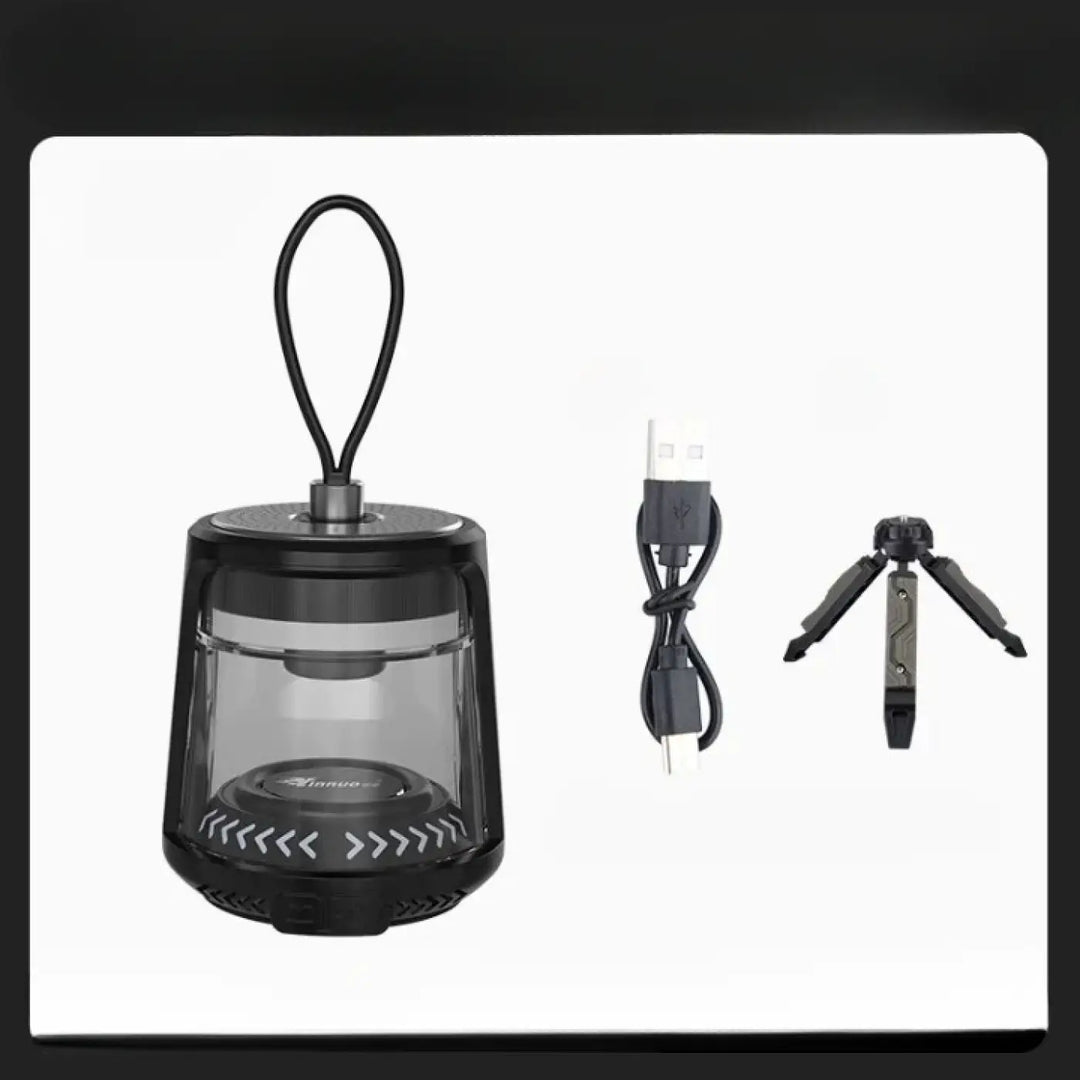 Lampe luminaire extérieur vagoplein design moderne avec lanterne led portable noire et panneau avant transparent