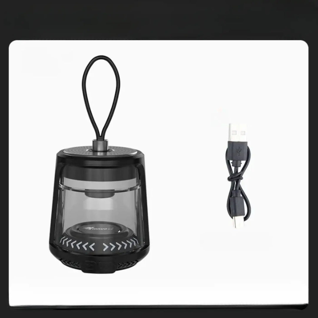 Luminaire extérieur vago lanterne led portable noire avec panneau avant transparent et poignée de transport design moderne