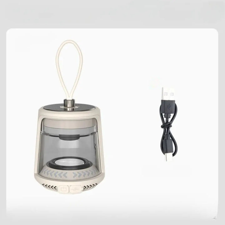 Lanterne led portable beige design moderne avec panneau avant en acrylique transparent et poignée de transport