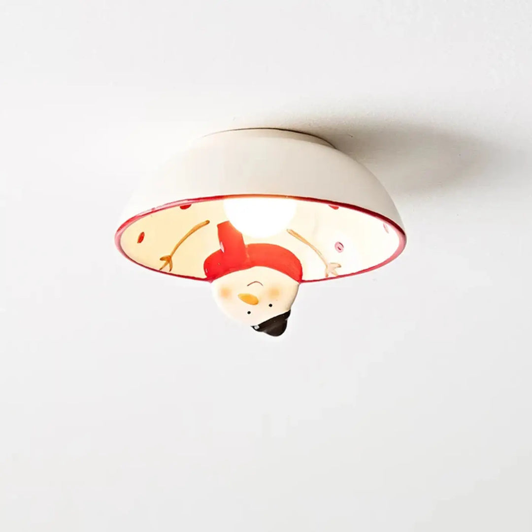 Luminaire plafonnier ceila avec little snowman ceramic blanc à chapeau rouge et points roses, lampe plafond en céramique