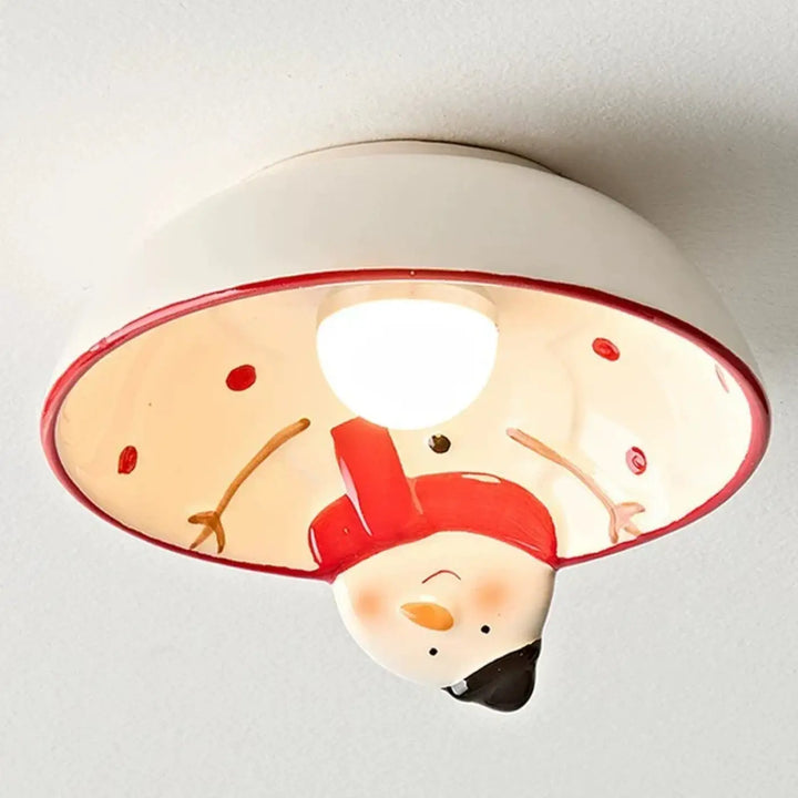 Luminaire plafonnier ceila avec lampe de plafond en céramique blanche à motif bonhomme de neige rouge et orange