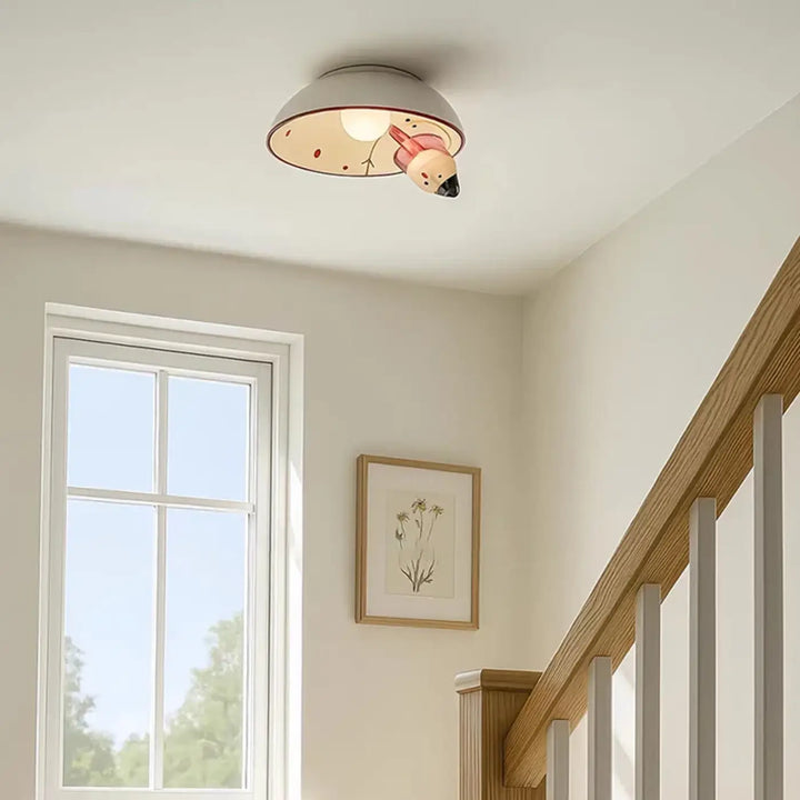 Luminaire plafonnier ceila blanc avec design en céramique cartoon rose et noir style little snowman ceramic