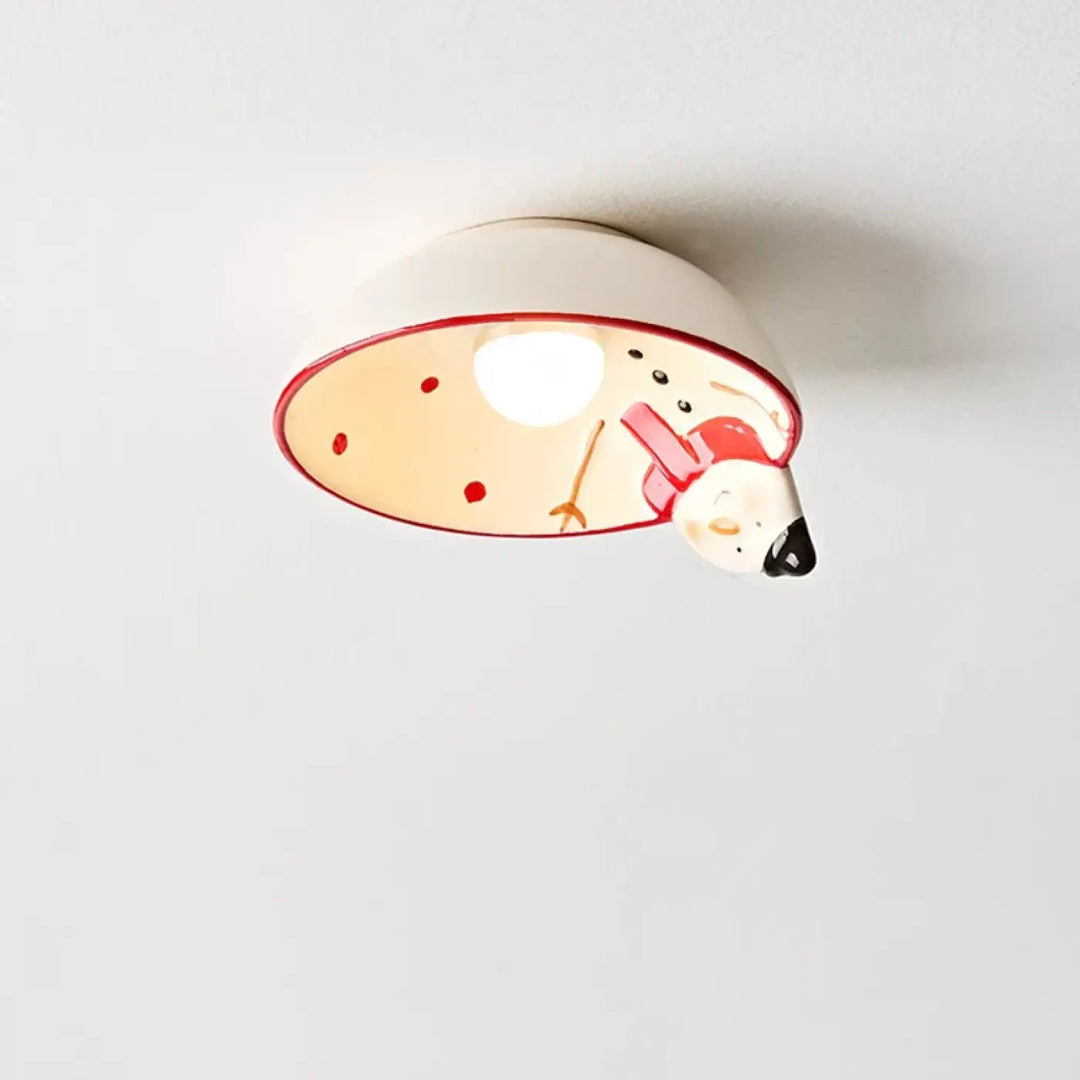 Luminaire plafonnier ceila en céramique blanc avec motif snoopy et pois rouges, lampe de plafond snowman ceramic