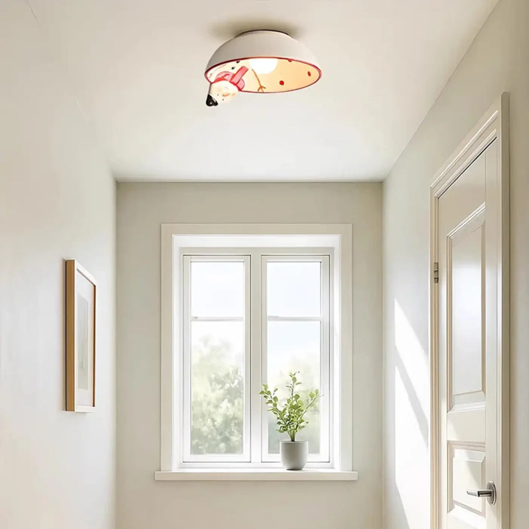 Luminaire plafonnier ceila en céramique blanc avec motif bonhomme de neige et points rouges sur l abat-jour