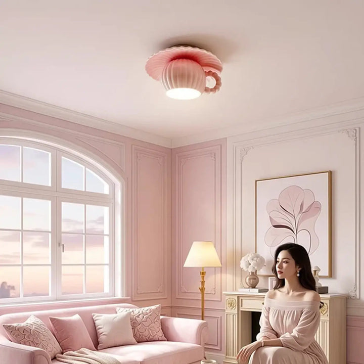 Plafonnier rose pastel en céramique en forme de tasse à thé coralia pour un éclairage décoratif intérieur
