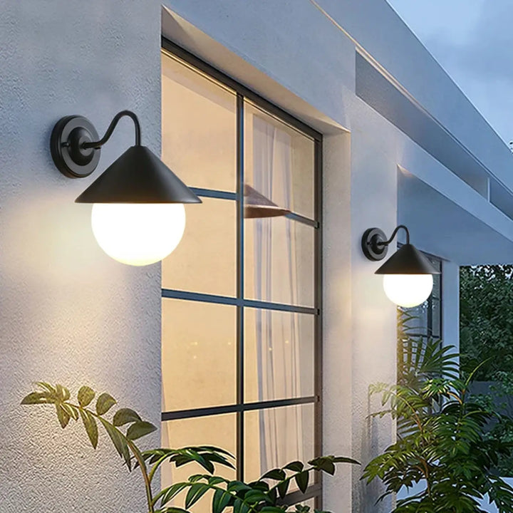 Luminaire Extérieur Design Moderne Noir Et Verre Blanc