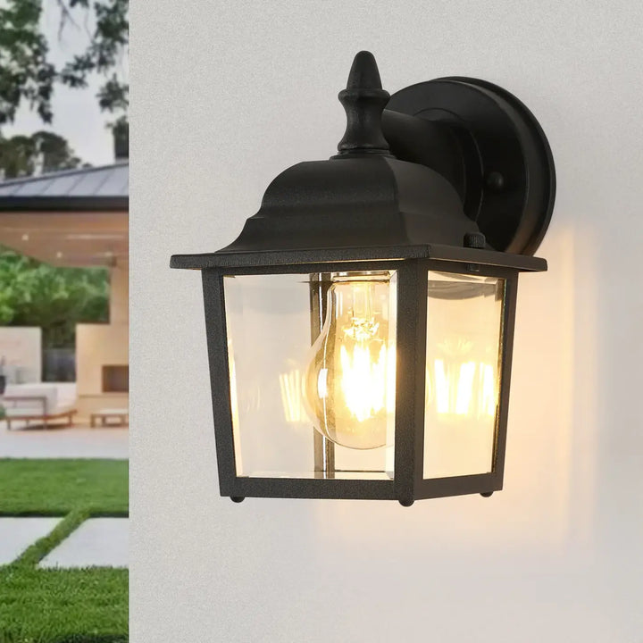 Luminaire extérieur héris lanterne traditionnelle en fer forgé noir avec verre clair et ampoule filament lumineuse