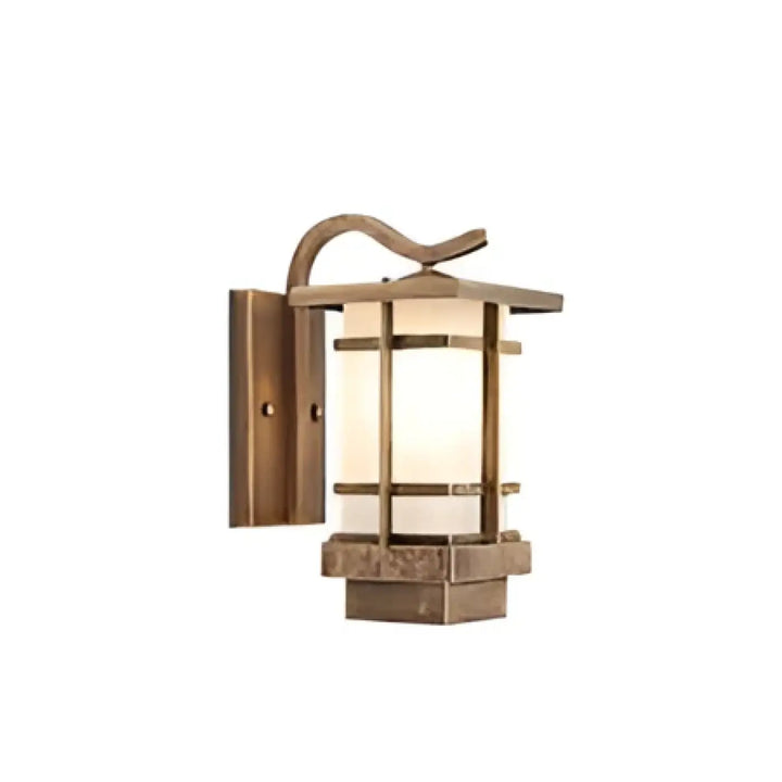 Luminaire extérieur style lanterne bronze avec finition texturée rustique et panneaux en verre dépoli frosted glass