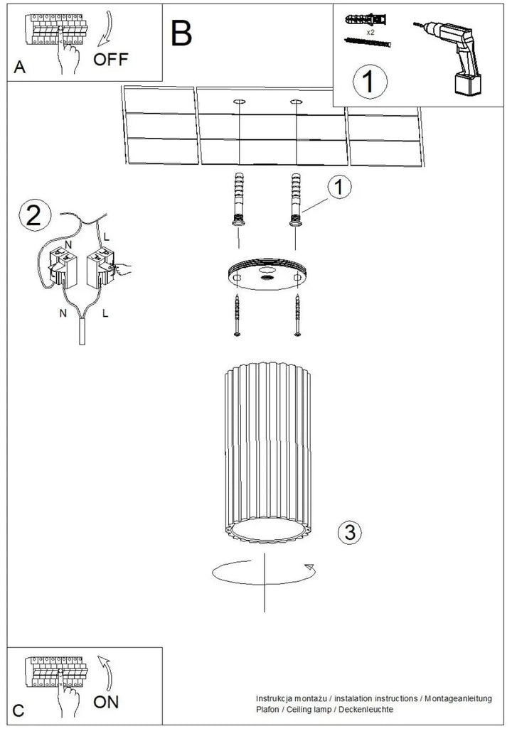 Diagramme dassemblage du luminaire plafonnier ivar moka led 4000k avec abat-jour modernes rainurés et confort dutilisation