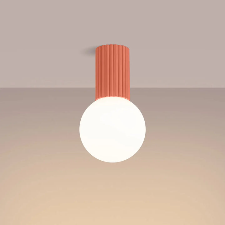 Plafonnier lampe halo corail avec cylindre rainuré et sphère laiteuse pour bureau décorative