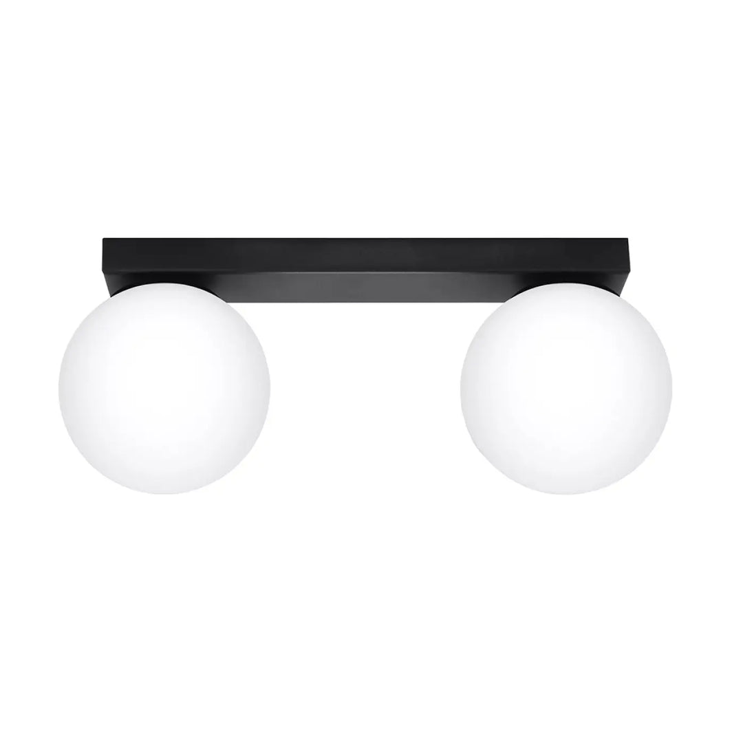 Luminaire plafonnier yoli 2 noir avec deux globes sphériques givrés classe à part pour un éclairage mural moderne