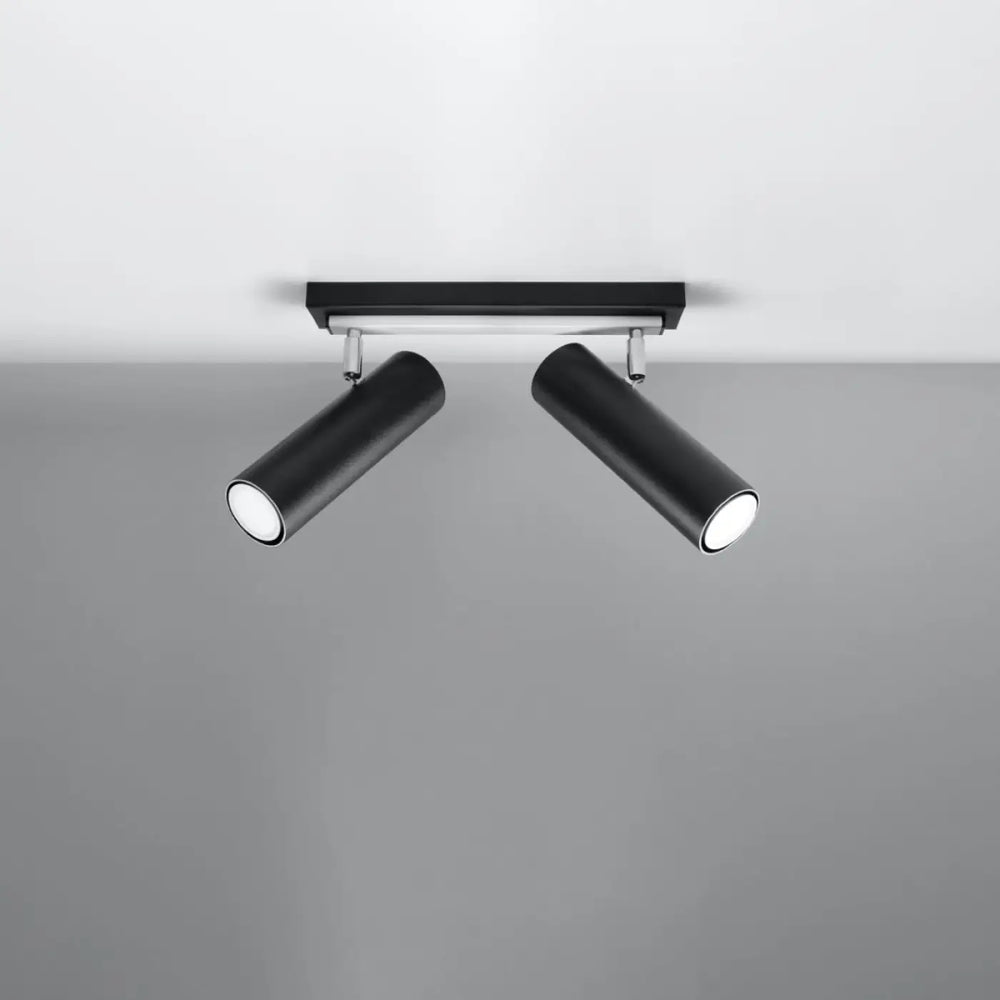 Luminaire plafonnier direzione 2 noir avec spot cylindrique noir sur barre métallique pour plafond minimaliste et éclairage élégant
