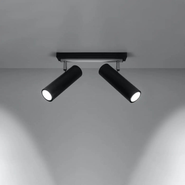 Luminaire plafonnier direzione 2 noir avec spots cylindriques réglables pour un plafond minimaliste et éclairage élégant