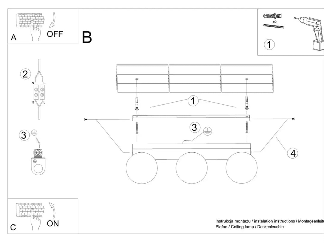 Plafon yoli 3 noir avec trois lumières circulaires dans un diagramme d installation pour une classe à part