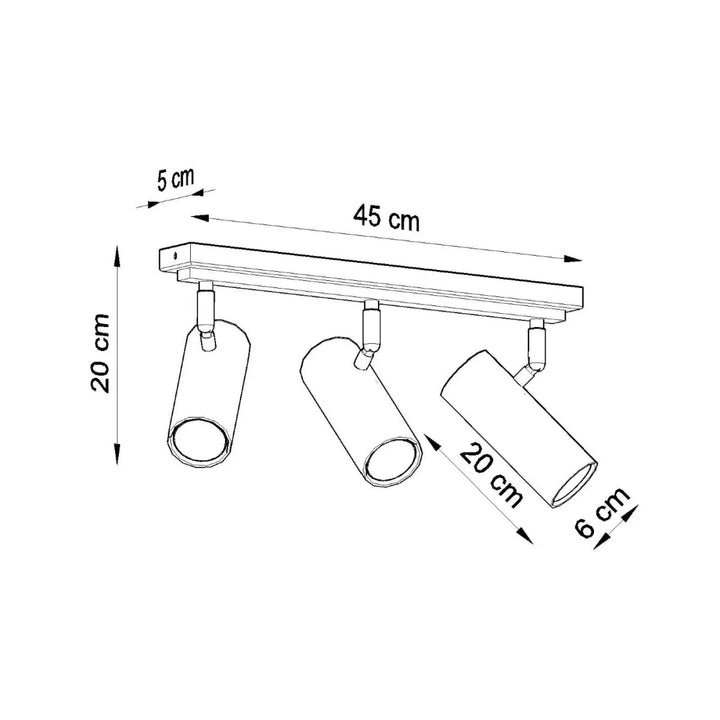 Luminaire plafonnier série direzione 3 noir avec trois spots cylindriques réglables pour un éclairage élégant plafond minimaliste