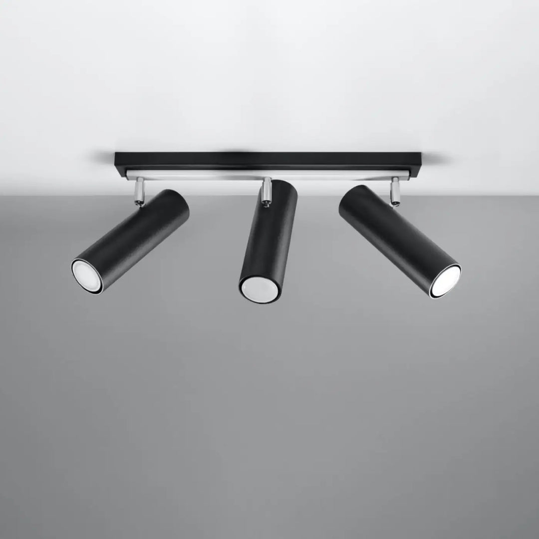 Luminaire plafonnier direzione 3 noir avec spots cylindriques noirs design moderne pour éclairage élégant plafond minimaliste