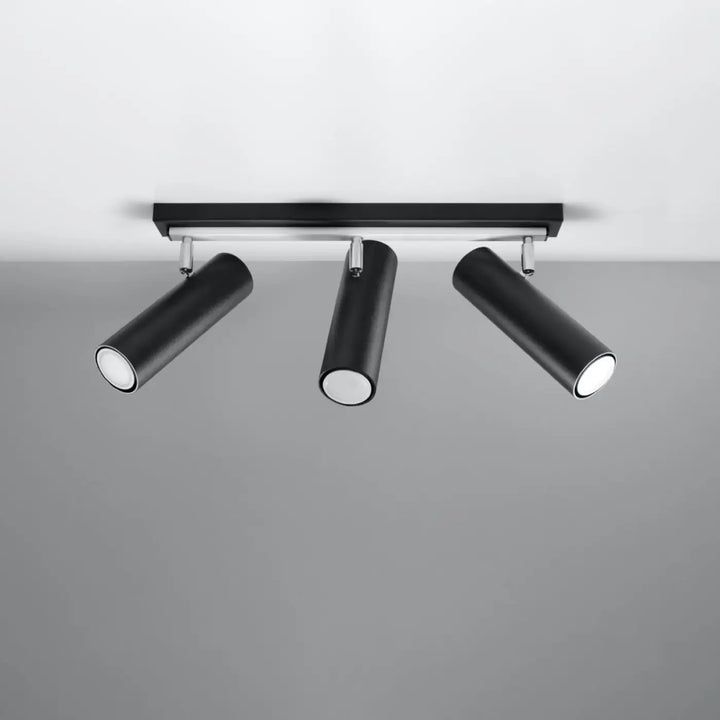 Luminaire plafonnier direzione 3 noir avec spots cylindriques noirs design moderne pour éclairage élégant plafond minimaliste