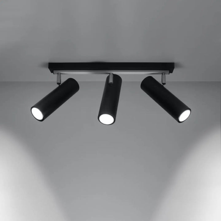 Luminaire plafonnier direzione 3 noir avec spot cylindrique réglable pour éclairage élégant plafond minimaliste