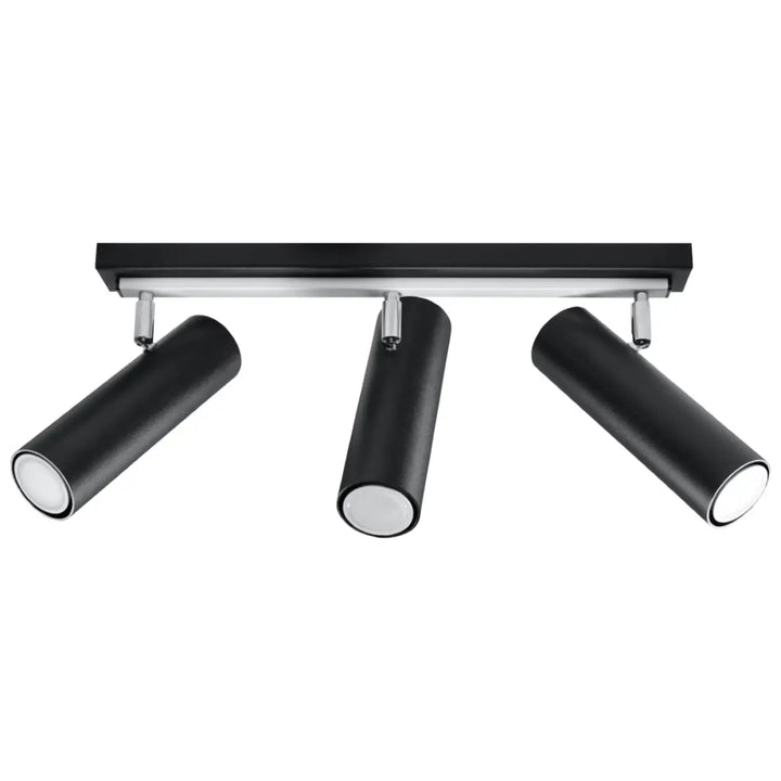 Luminaire plafonnier direzione 3 noir avec spots cylindriques noirs et accents chrome pour un éclairage élégant plafond minimaliste