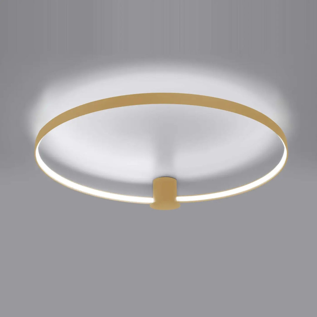Plafonnier rio 78 design unique avec cadre métallique doré et efficacité lumineuse élevée grâce à anneau led intégré