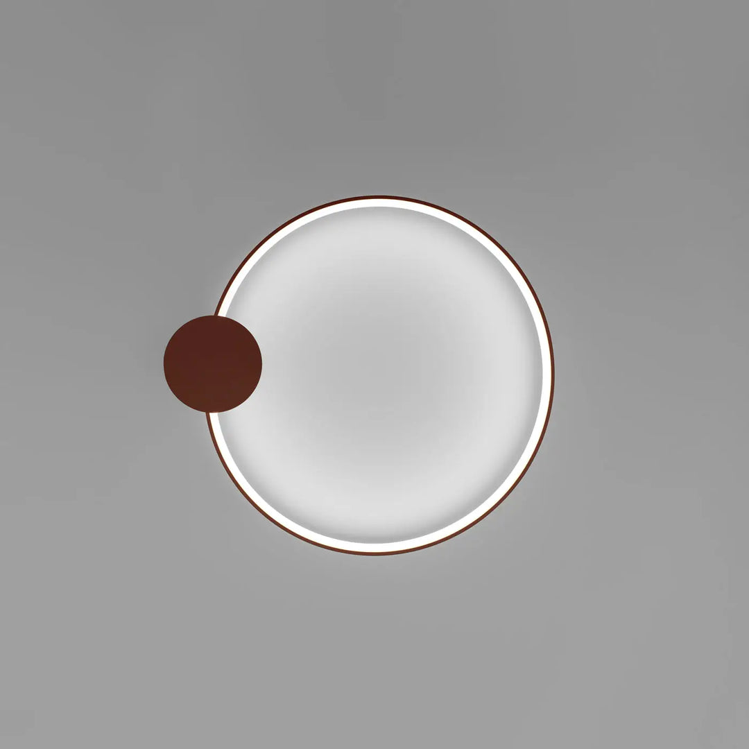 Luminaire plafonnier collection rio design moderne avec diffuseur blanc circulaire et détails brun rouge ocre
