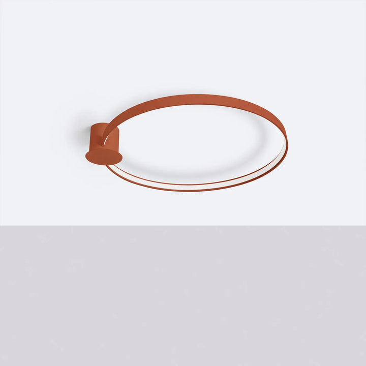 Luminaire plafonnier rio 78 design moderne avec cadre métal terracotta mat et panneau verre clair rouge ocre