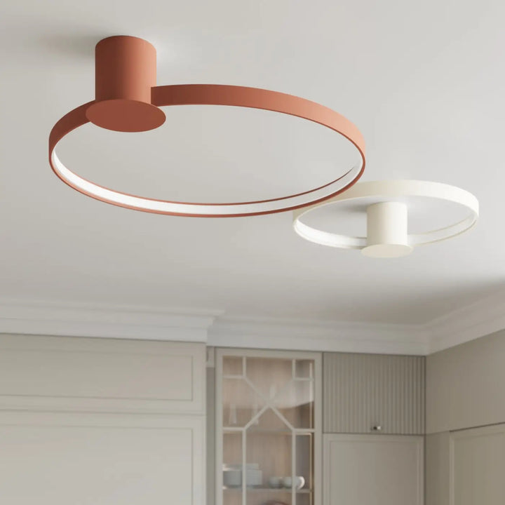Luminaire plafonnier collection rio design moderne avec cadre circulaire terracotta mat et anneau led intégré rouge ocre