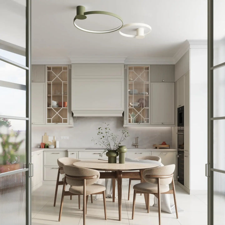 Luminaire plafonnier rio 55 vert olive en aluminium allient élégance avec anneaux led pour un éclairage moderne et minimaliste