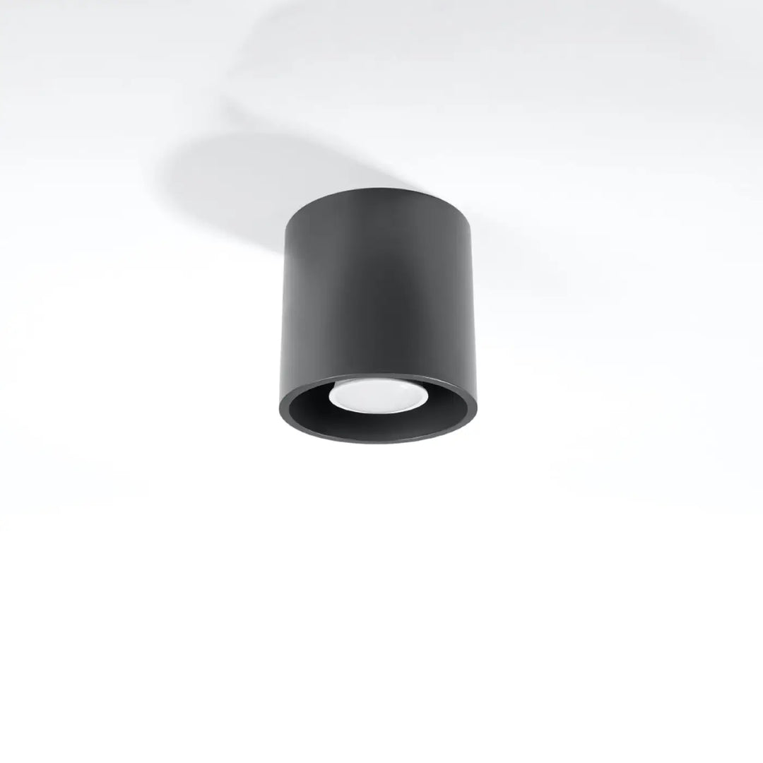 Plafonnier orbis 1 anthracite cylindre noir mat avec ampoule led blanche circulaire en bois naturel