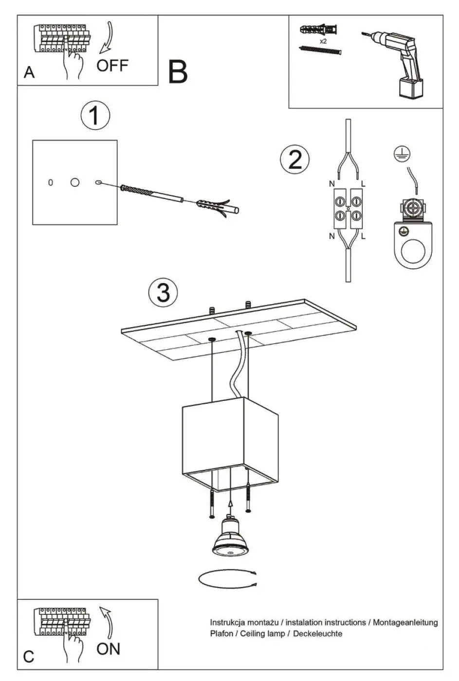 Plafonnier suspendu quad anthracite avec abat-jour carré et assemblage de bulb en bois naturel pour magnifique décoration