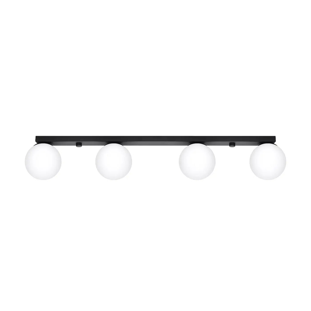 Luminaire plafonnier yoli 4 noir avec quatre globes en verre dépoli offrant un style classe à part pour intérieur moderne